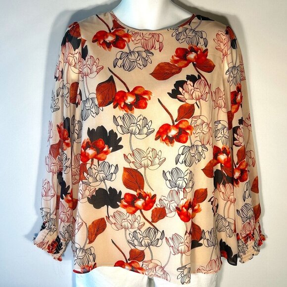 Ava & Viv SZ 16  Flowy Floral Long Sleeve Top Feminine Artsy Modern Office Dress - Picture 2 of 8
